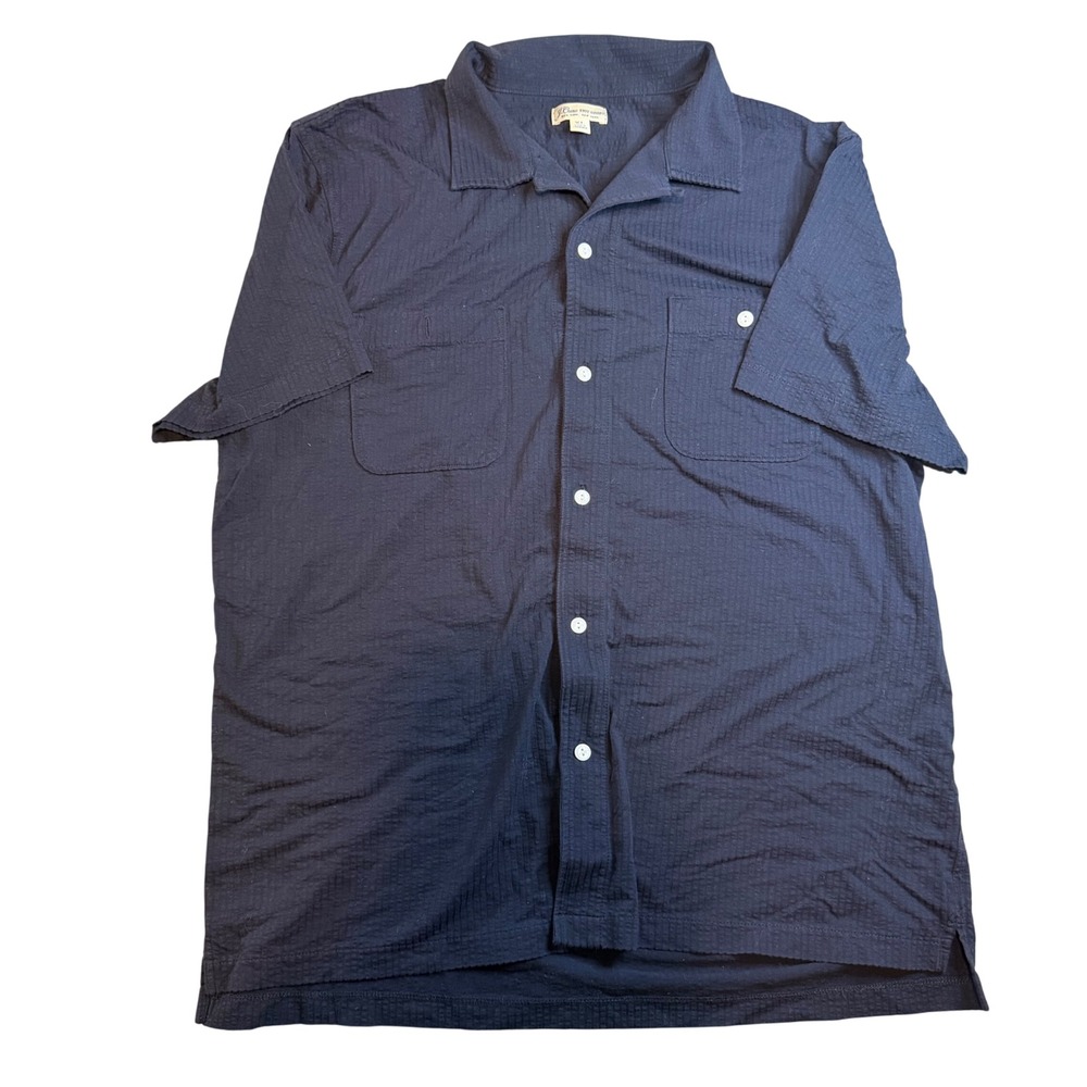 J.Crew Mens Navy Blue Seersucker Short Sleeve Button Down Camp Shirt XL